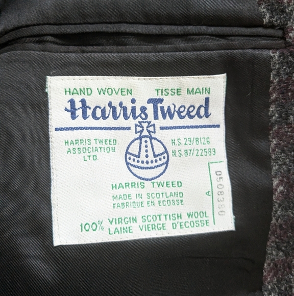 VINTAGE HARRIS TWEED Men Blazer 100% Wool No Size Tag Gray And Red - Picture 7 of 13